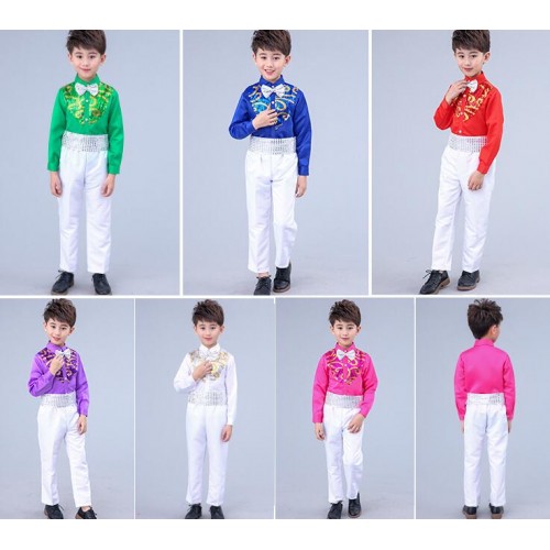 Boys chorus stage costumes Sequined singers Party dance clothing Kids Ballroom Performance dance costumes stage wear Outfits